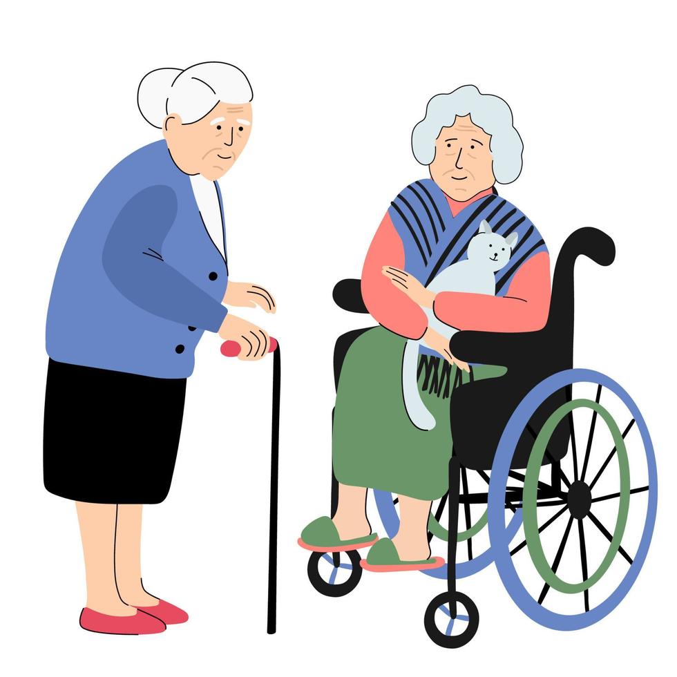 ilustração de retratos de corpo inteiro de mulheres idosas seniores vetor