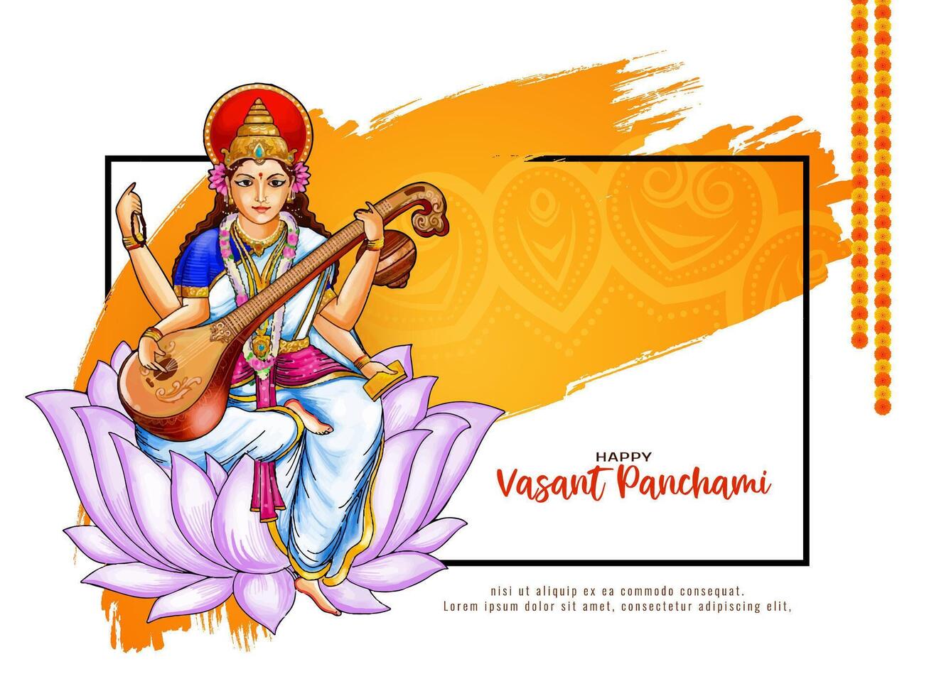 feliz vasante panchami tradicional indiano festival com deusa saraswati ilustração vetor