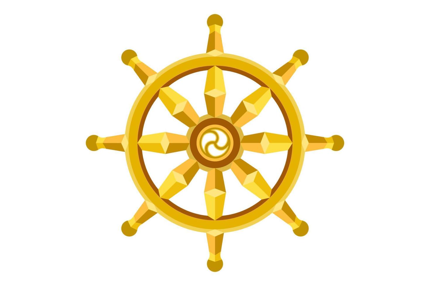 roda dourada do dharma. símbolo sagrado do budismo. dharmachakra. ilustração vetorial isolada no fundo branco vetor