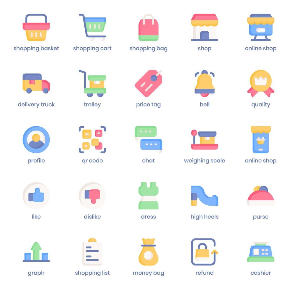 pacote de ícones de compras e comércio eletrônico para o design do seu site, logotipo, aplicativo, interface do usuário. design plano do ícone de compras e comércio eletrônico. ilustração de gráficos vetoriais e curso editável. vetor