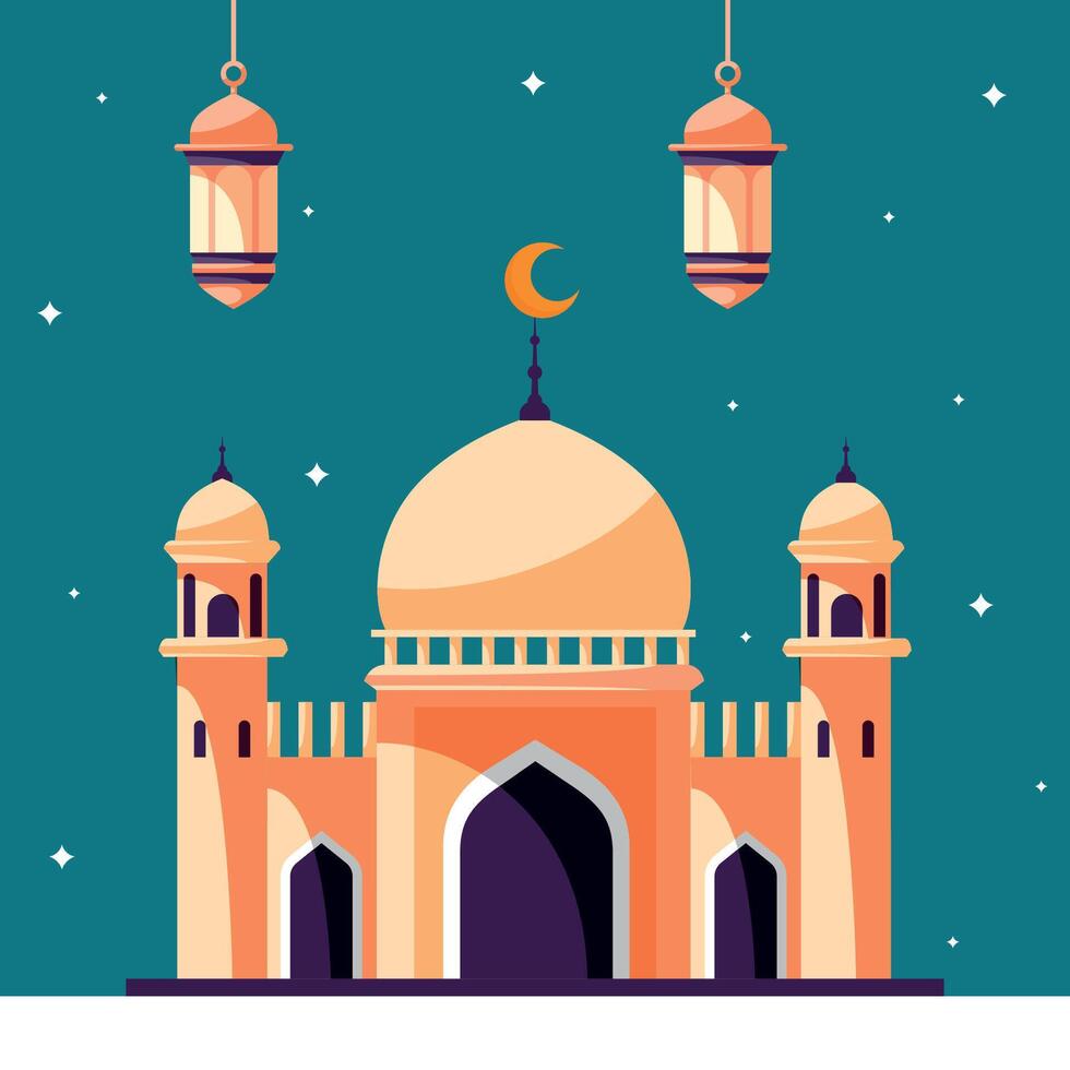 Ramadã kareem cumprimento cartão com taj mahal. islâmico feriado. árabe arquitetura. vetor