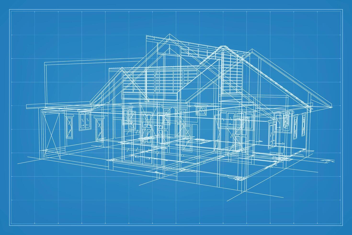 3d render do construção estrutura de arame estrutura. perspectiva estrutura de arame do casa exterior. abstrato construção gráfico ideia. vetor. vetor