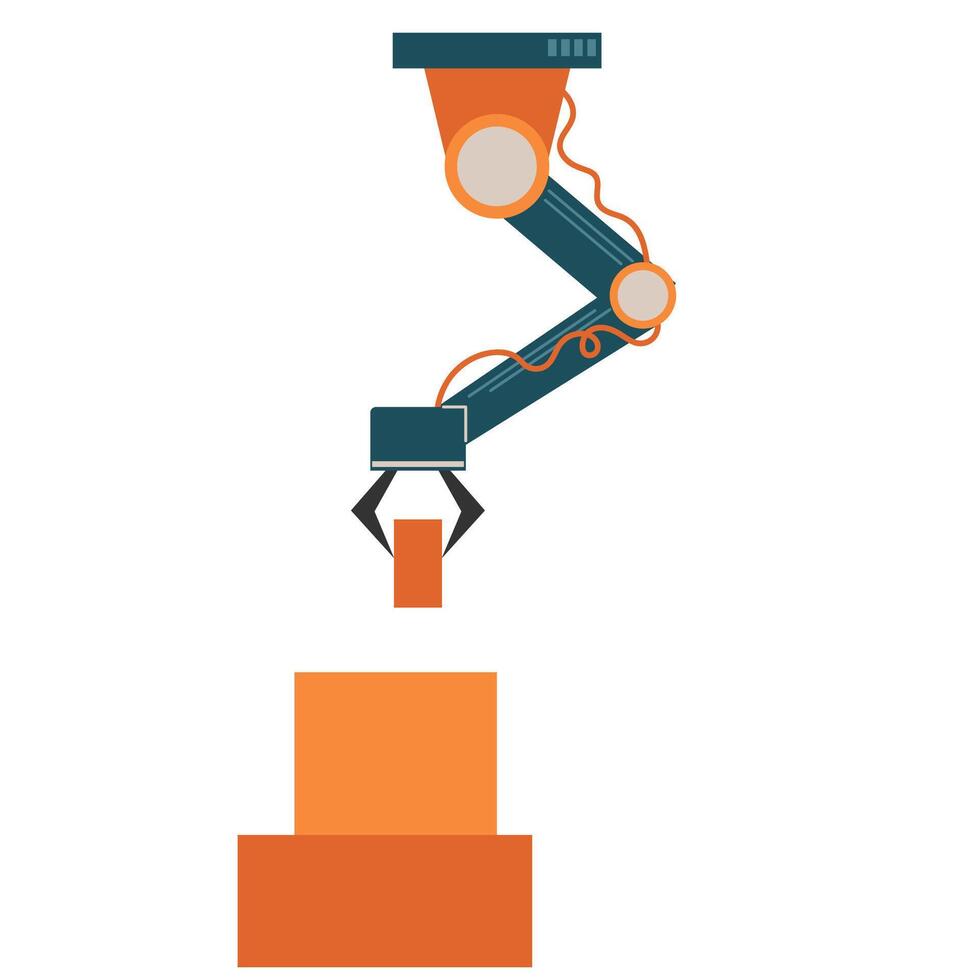 industrial robôs manipuladores. robotizado braço, moderno indústria roboticamente tecnologia, transportador. fábrica maquinaria automático. vetor