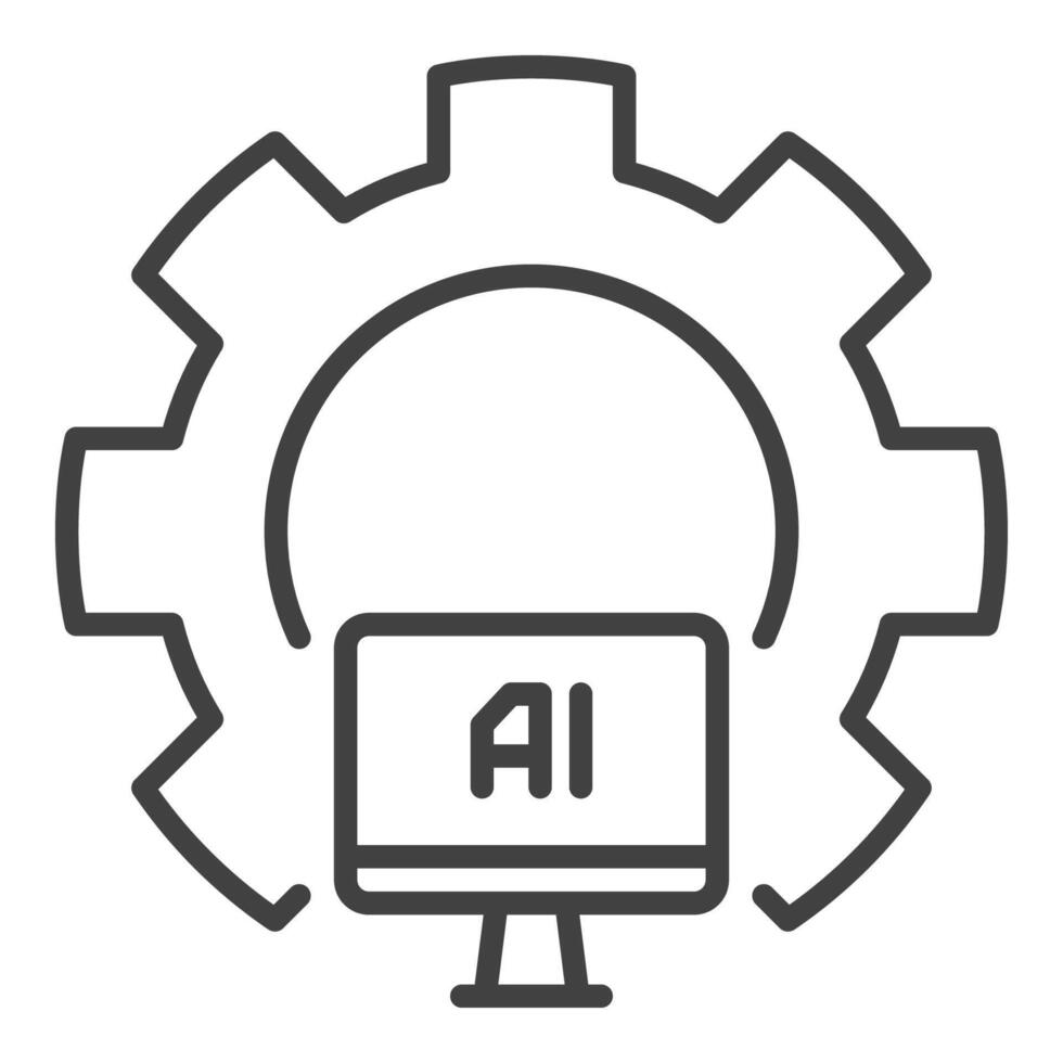 artificial inteligência computador dentro roda dentada roda vetor ai ícone ou placa dentro fino linha estilo