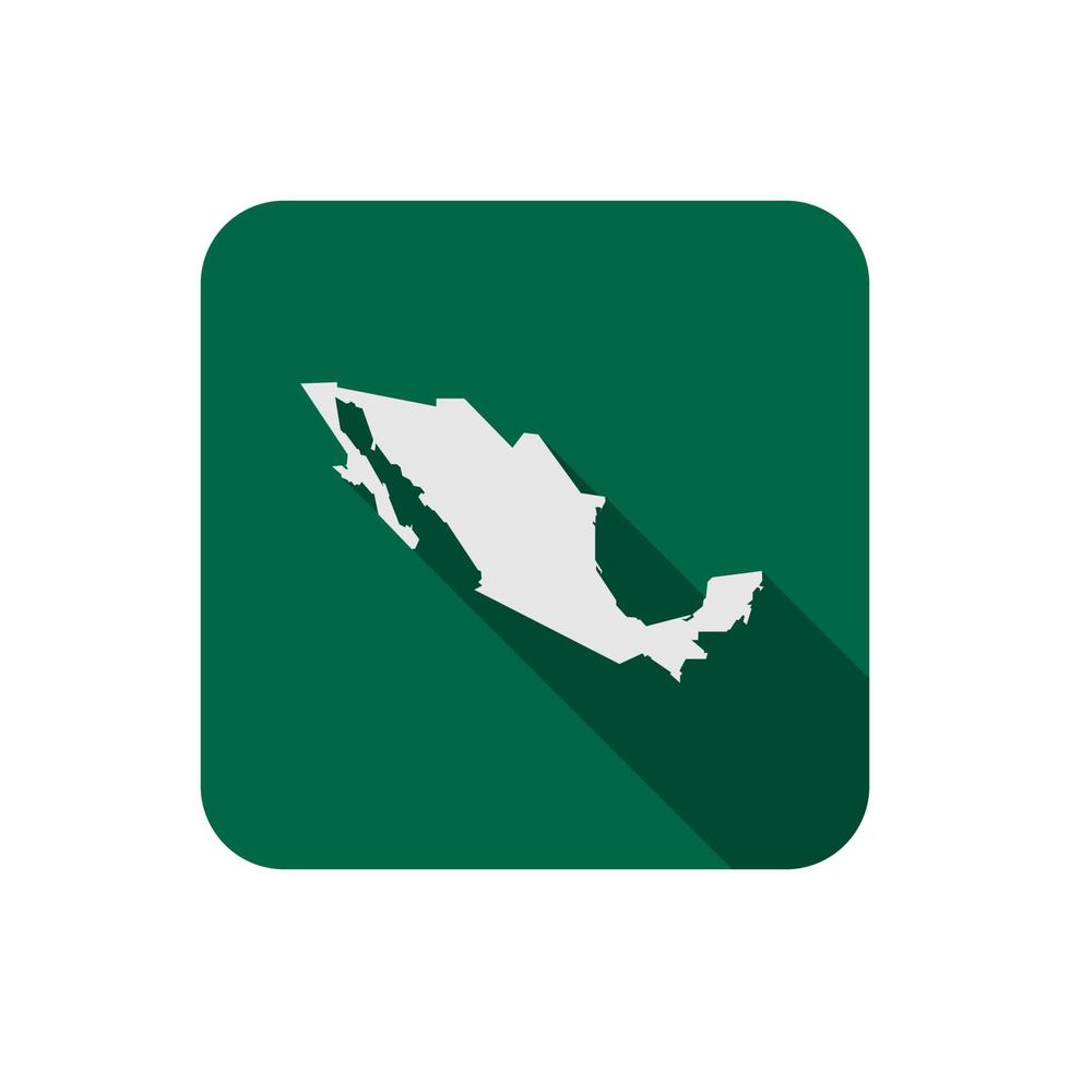 mapa do México em quadrado verde com sombra longa vetor