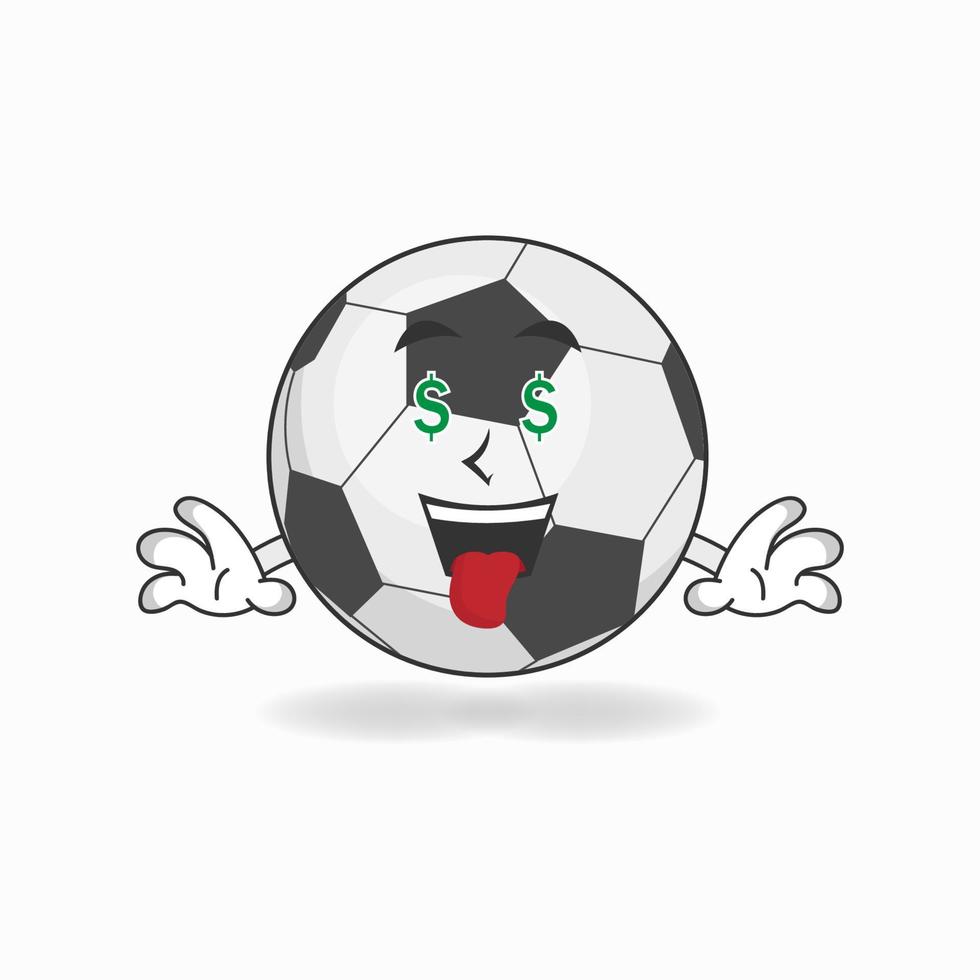 personagem de mascote de bola de futebol com expressão de fazer dinheiro. ilustração vetorial vetor