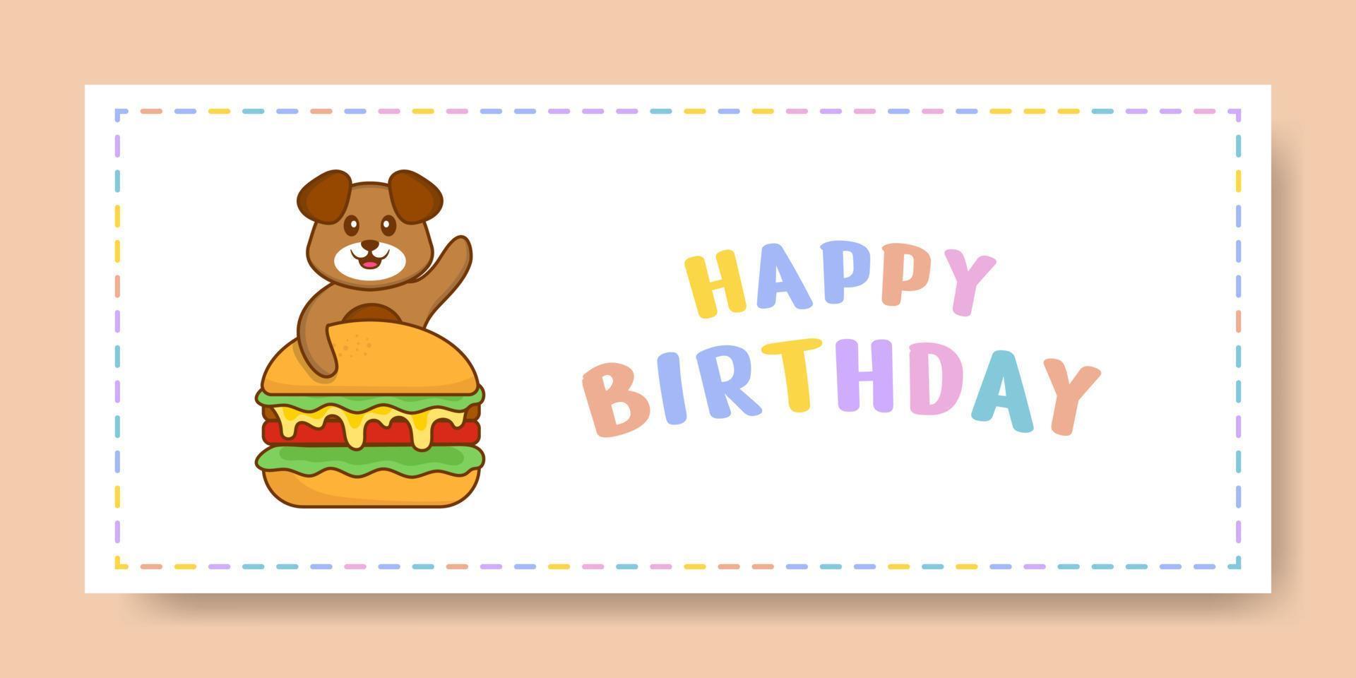 banner de feliz aniversário com personagem de desenho animado de cachorro bonito. ilustração vetorial vetor