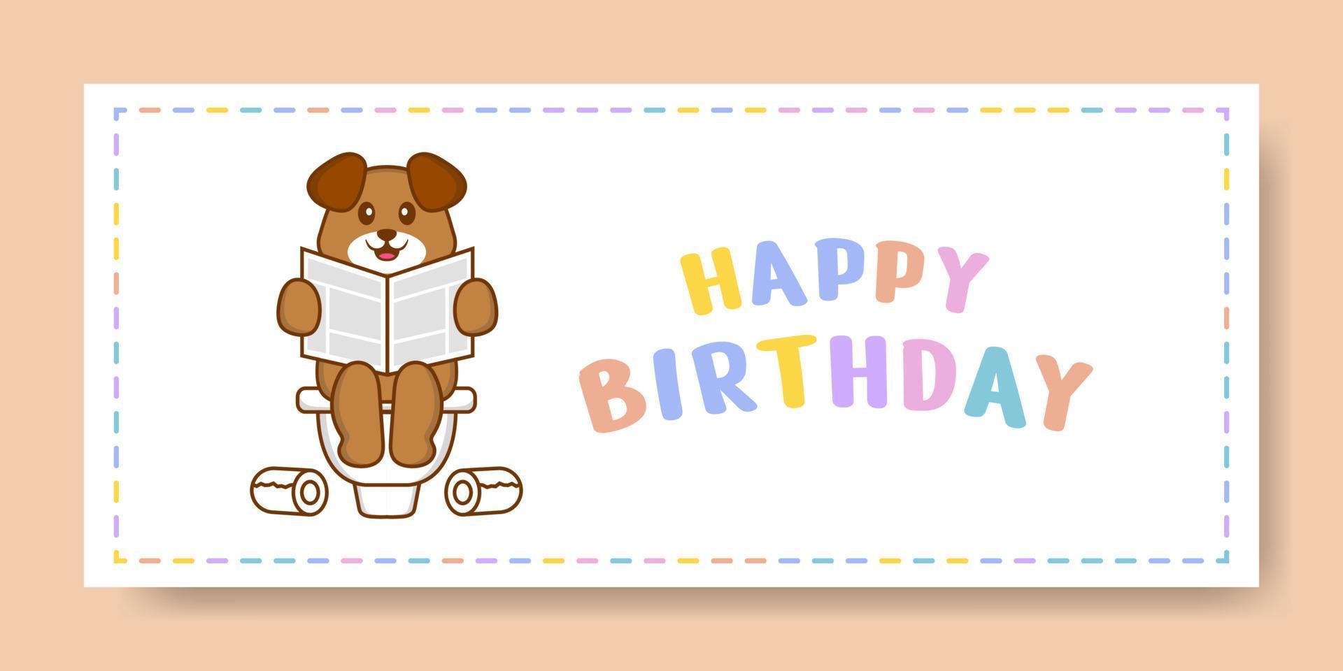 banner de feliz aniversário com personagem de desenho animado de cachorro bonito. ilustração vetorial vetor