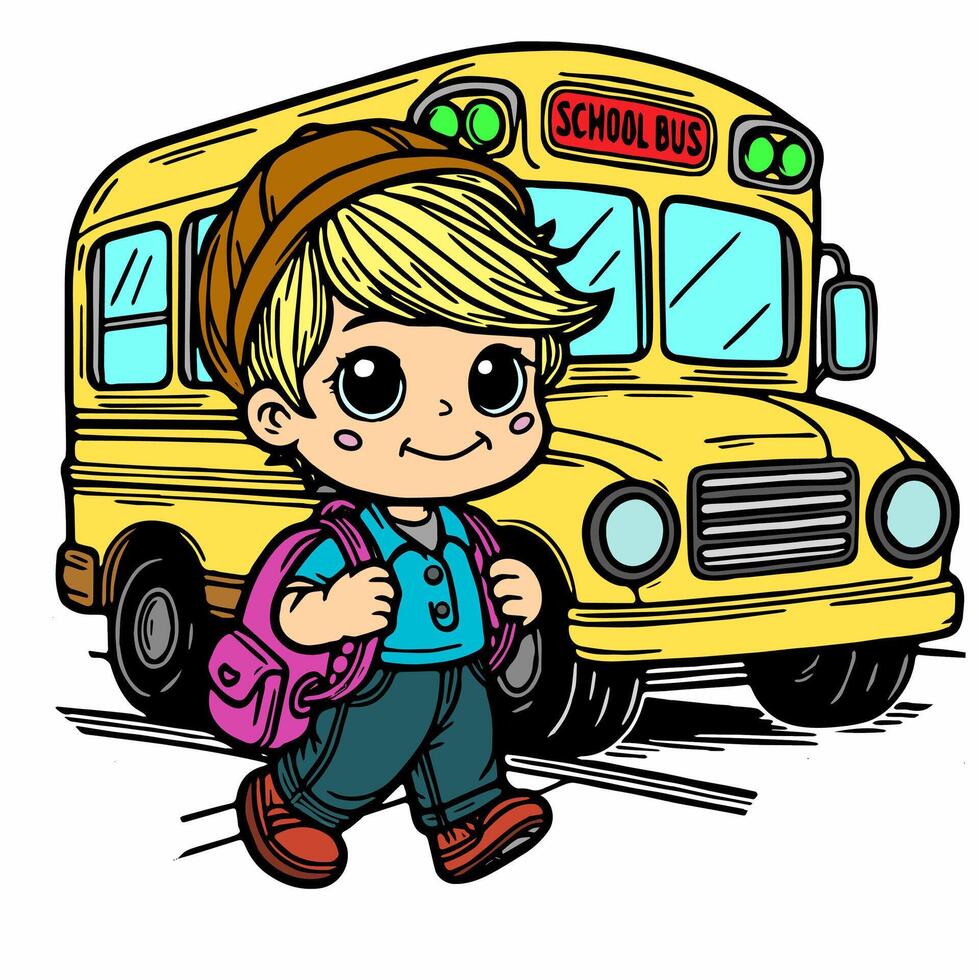 uma criança e uma escola ônibus vetor