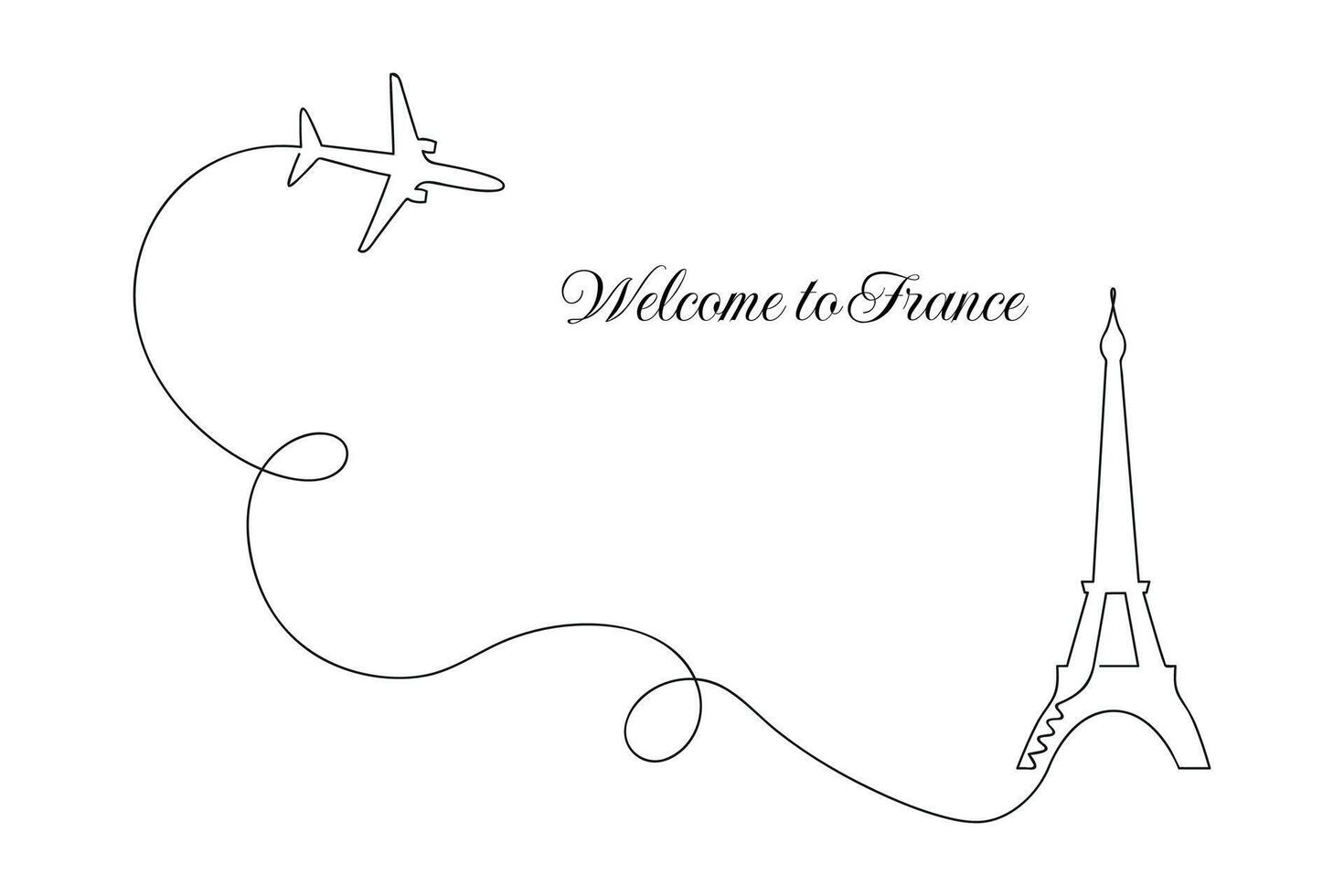 bem-vinda para França cartão desenhado dentro 1 contínuo linha. 1 linha desenho, minimalismo. vetor ilustração.