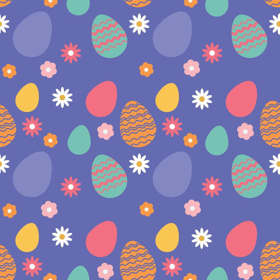fofa Páscoa fundo com colorida Páscoa ovos e flores vetor