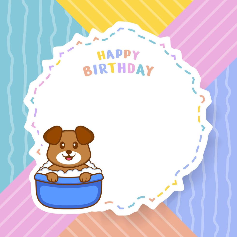 cartão de feliz aniversário com personagem de desenho animado de cachorro bonito. ilustração vetorial vetor