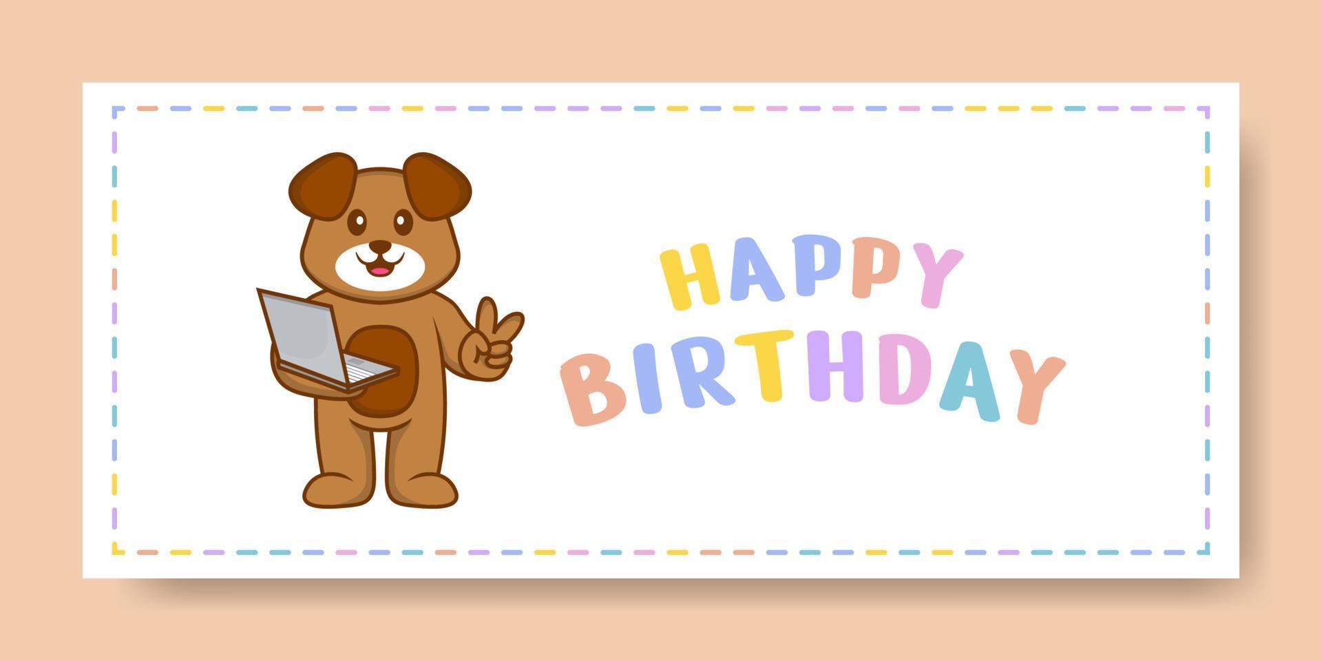 banner de feliz aniversário com personagem de desenho animado de cachorro bonito. ilustração vetorial vetor