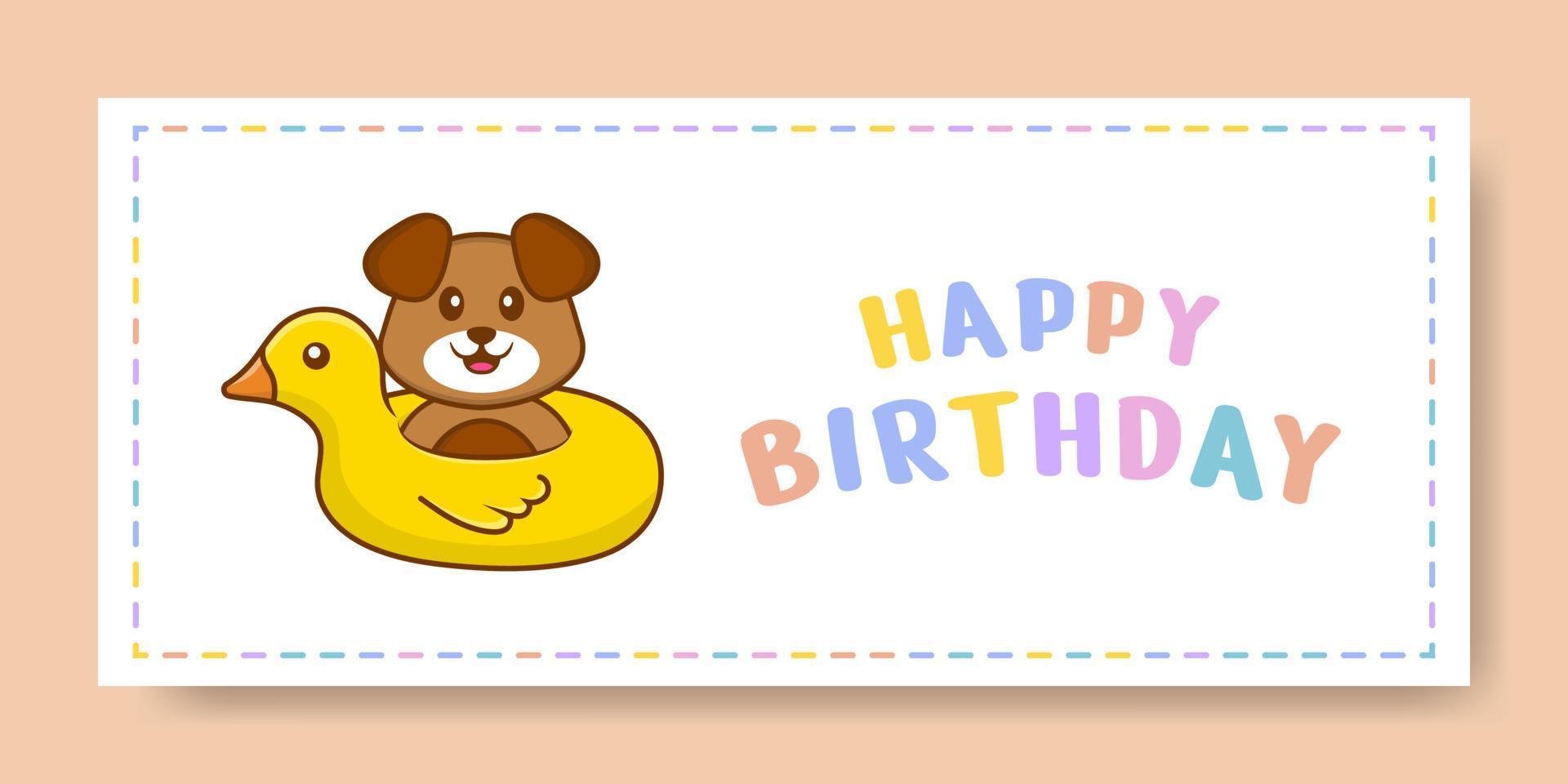 banner de feliz aniversário com personagem de desenho animado de cachorro bonito. ilustração vetorial vetor