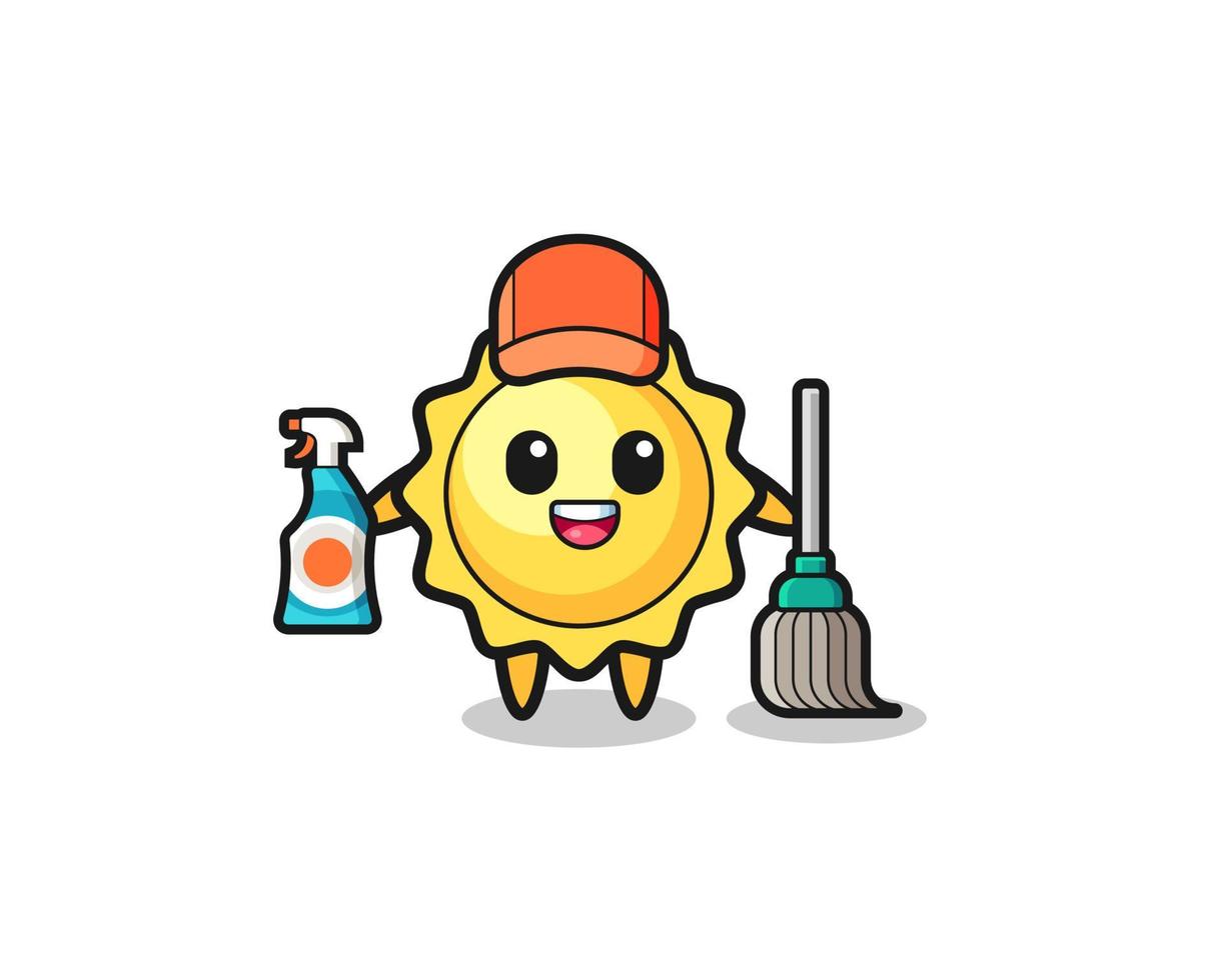 personagem de sol fofo como mascote de serviços de limpeza vetor