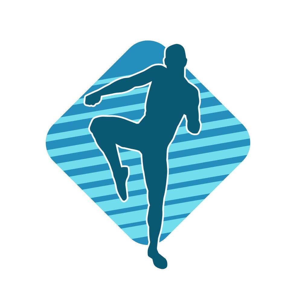 silhueta do uma desportivo masculino dentro açao pose às a academia. silhueta do uma fino homem dentro aeróbica exercite-se pose. vetor