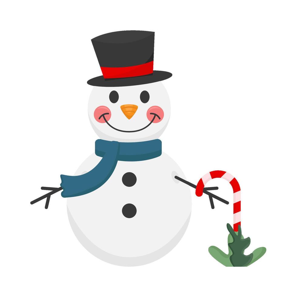 boneco de neve com bastão doce ilustração vetor