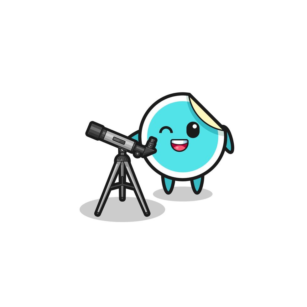 adesivo mascote do astrônomo com um telescópio moderno vetor