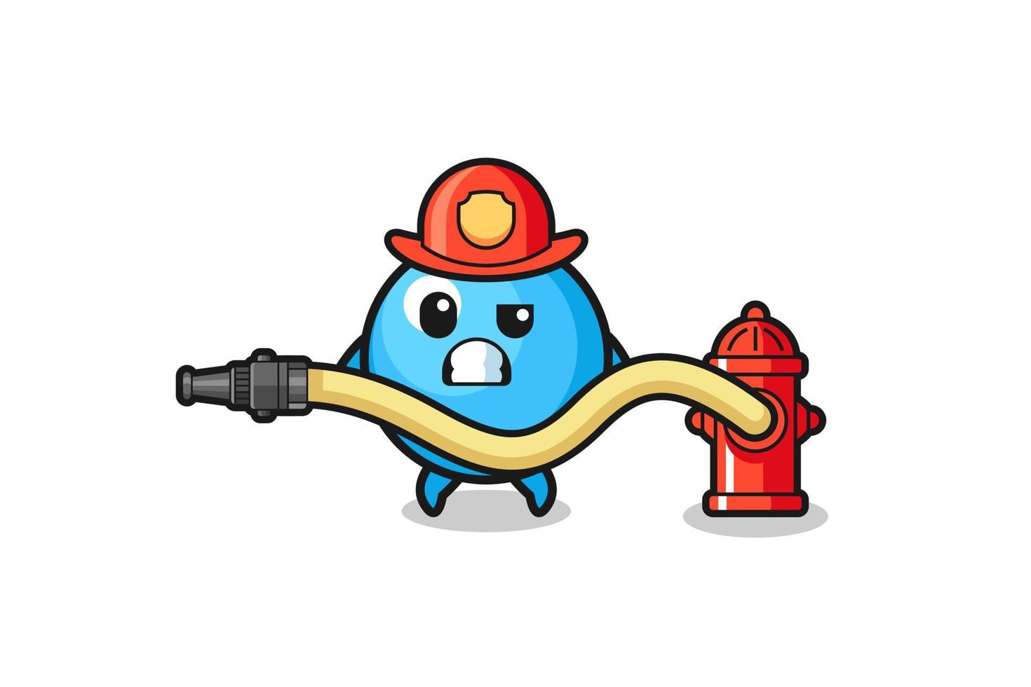 desenho de bola de goma como mascote do bombeiro com mangueira de água vetor