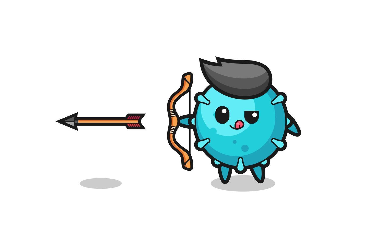 ilustração de personagem de vírus fazendo arco e flecha vetor