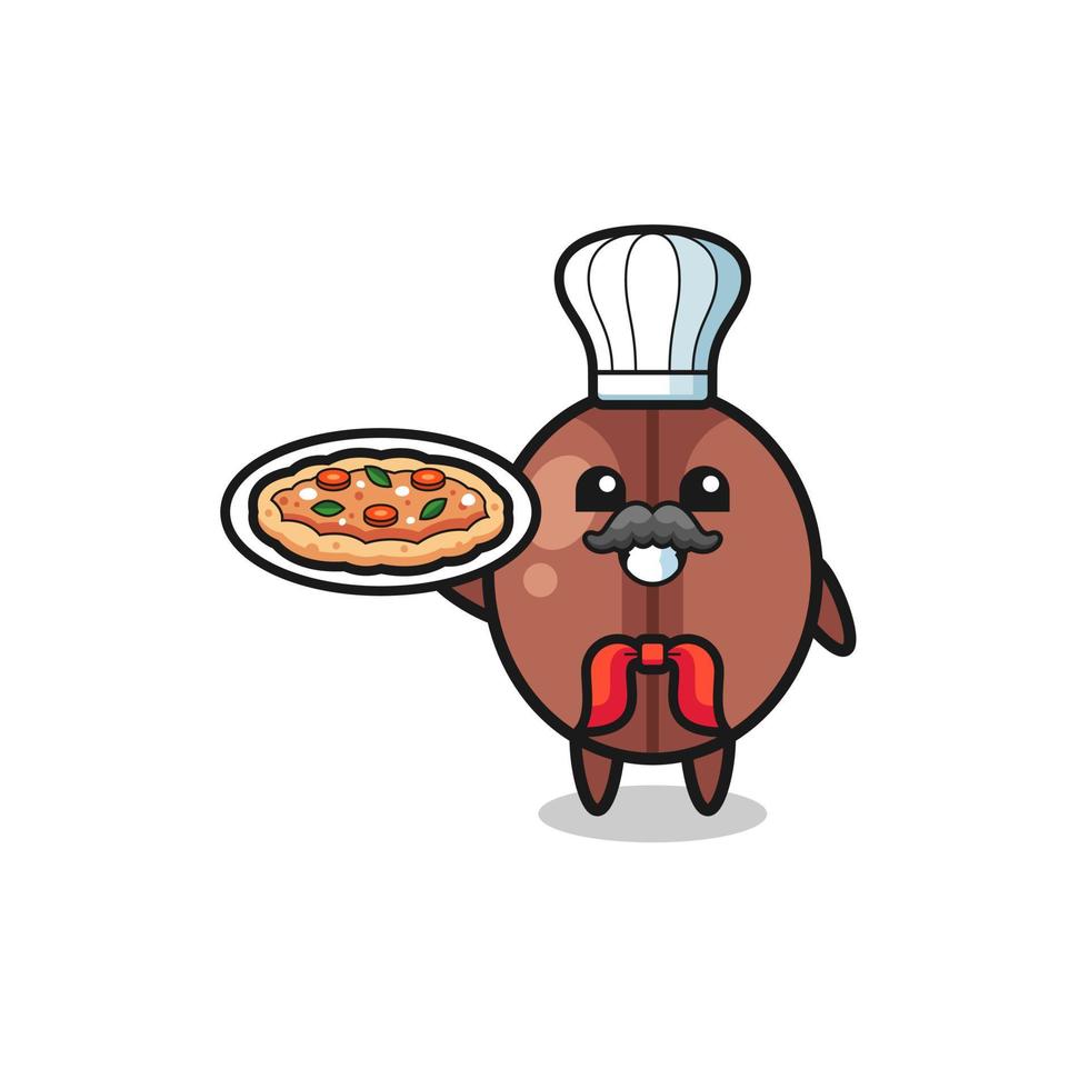 personagem do grão de café como mascote do chef italiano vetor