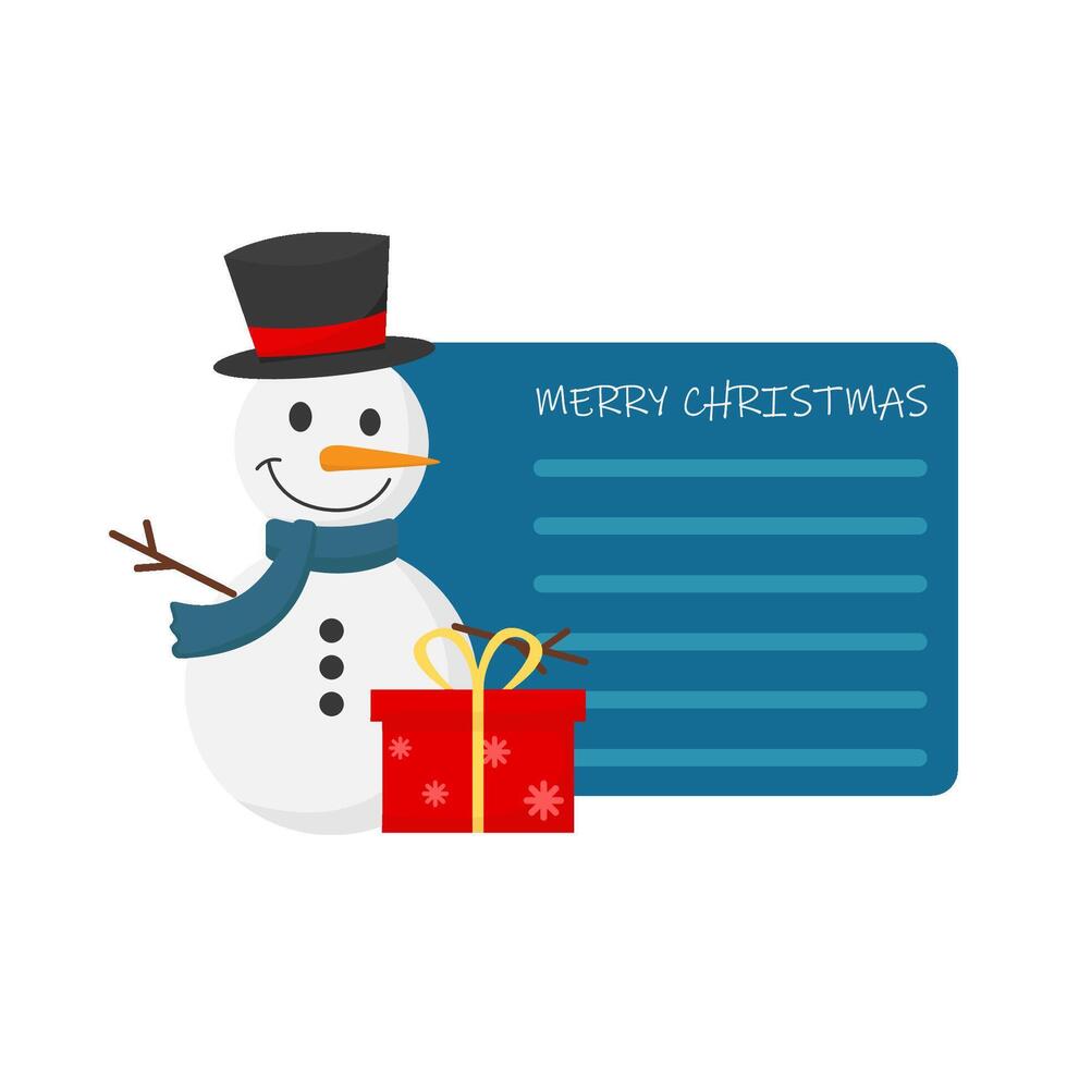 boneco de neve, presente caixa com cumprimento cartão alegre Natal ilustração vetor
