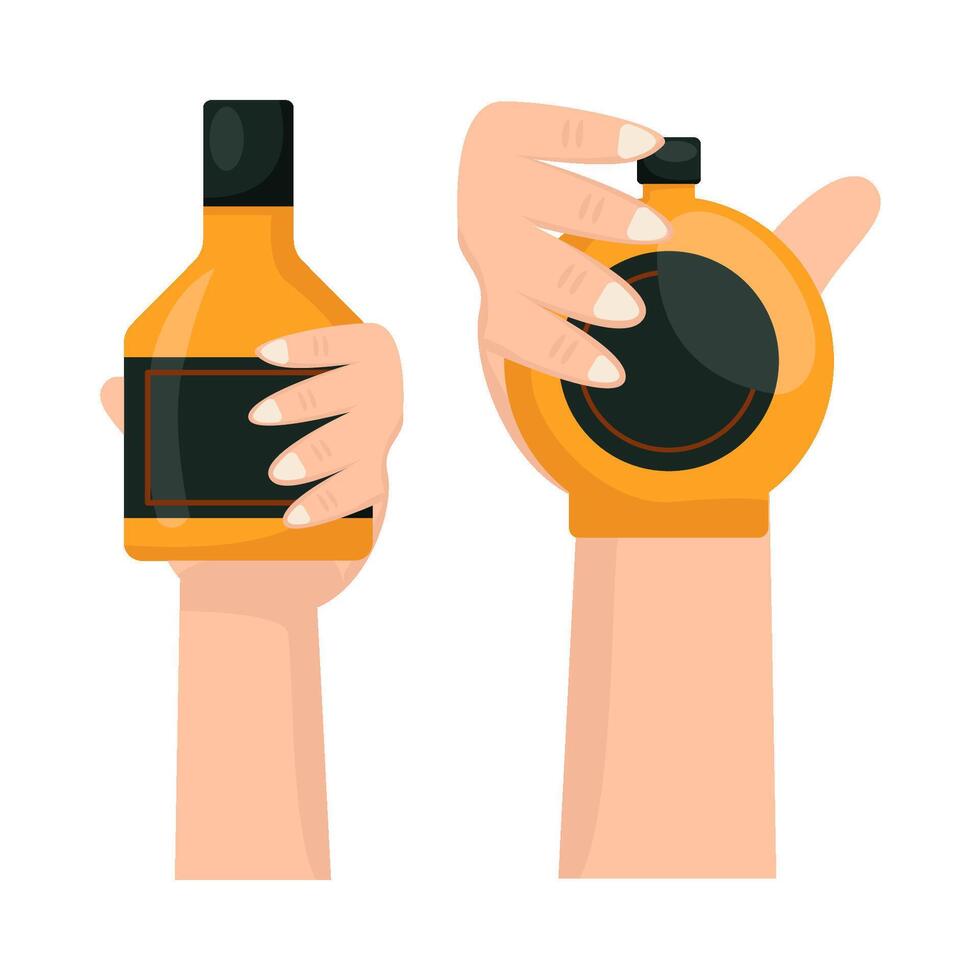garrafa álcool dentro mão ilustração vetor