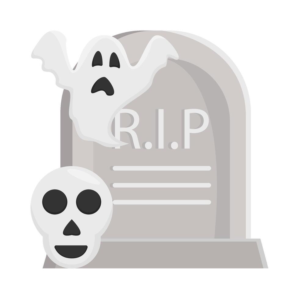 crânio com fantasma dentro cemitério ilustração vetor