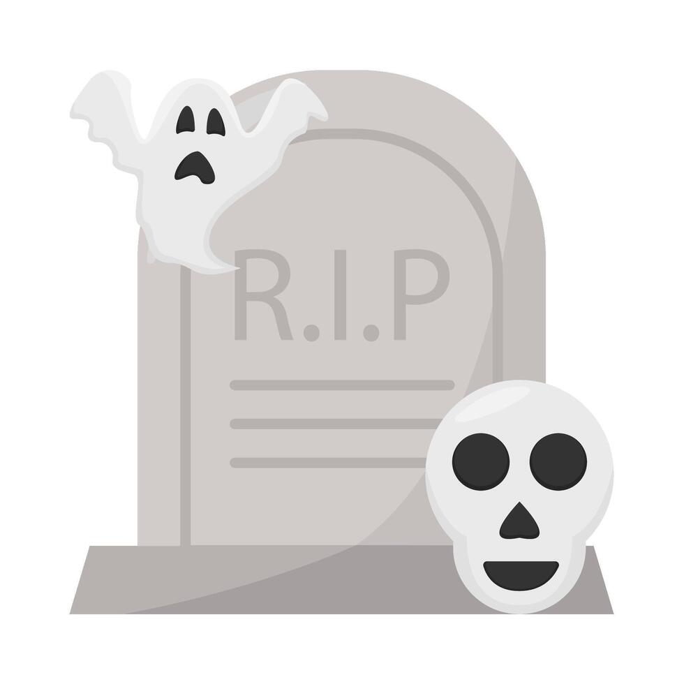 crânio com fantasma dentro cemitério ilustração vetor