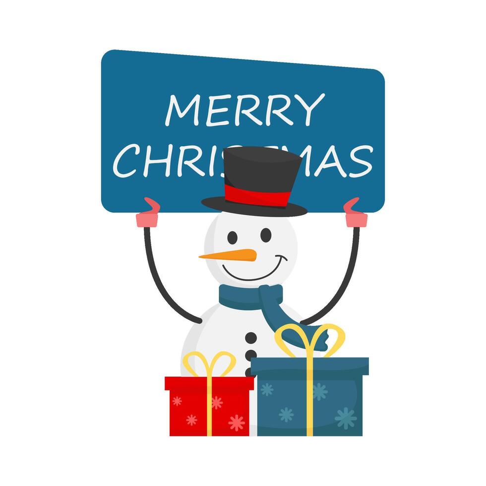 bandeira alegre Natal dentro boneco de neve com presente caixa ilustração vetor