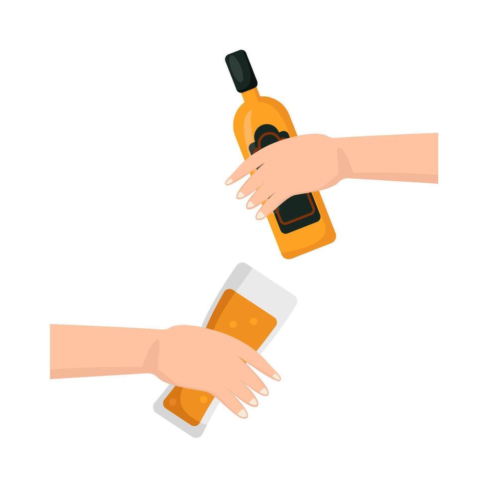 garrafa álcool com vidro álcool beber dentro mão ilustração vetor