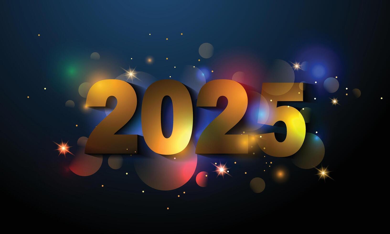 feliz Novo 2025 ano poster modelo com bokeh a luz efeitos. vetor