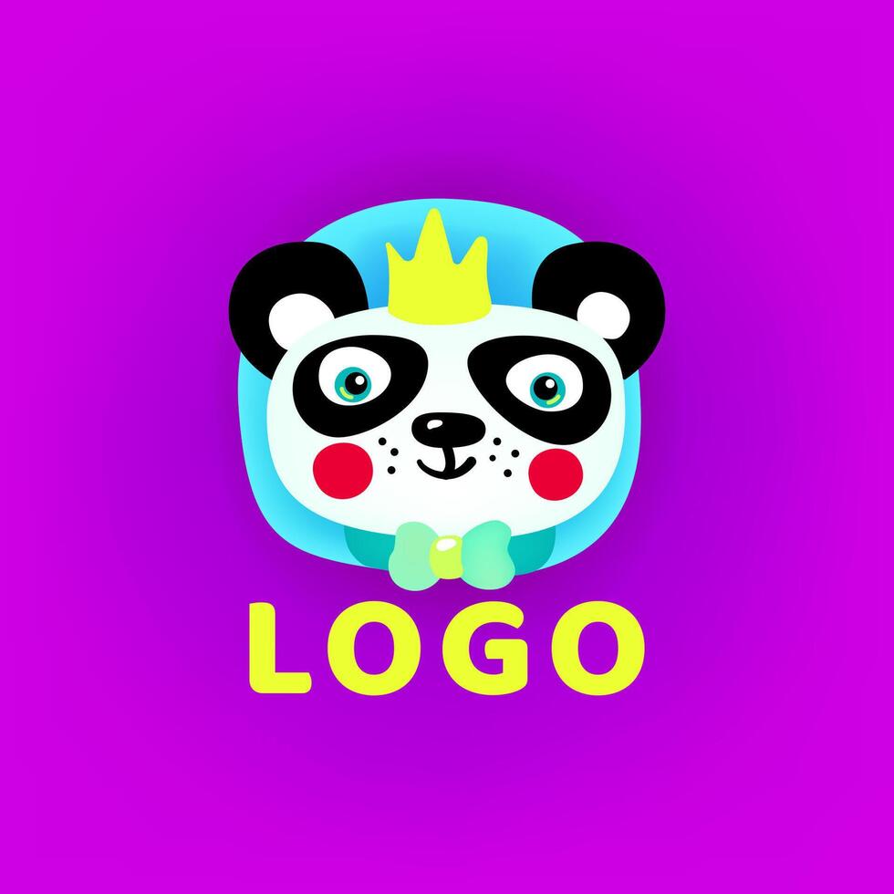 logotipo. fofa desenho animado panda Urso com uma coroa. panda face com e rotulação. vetor ilustração dentro plano estilo. eps 10