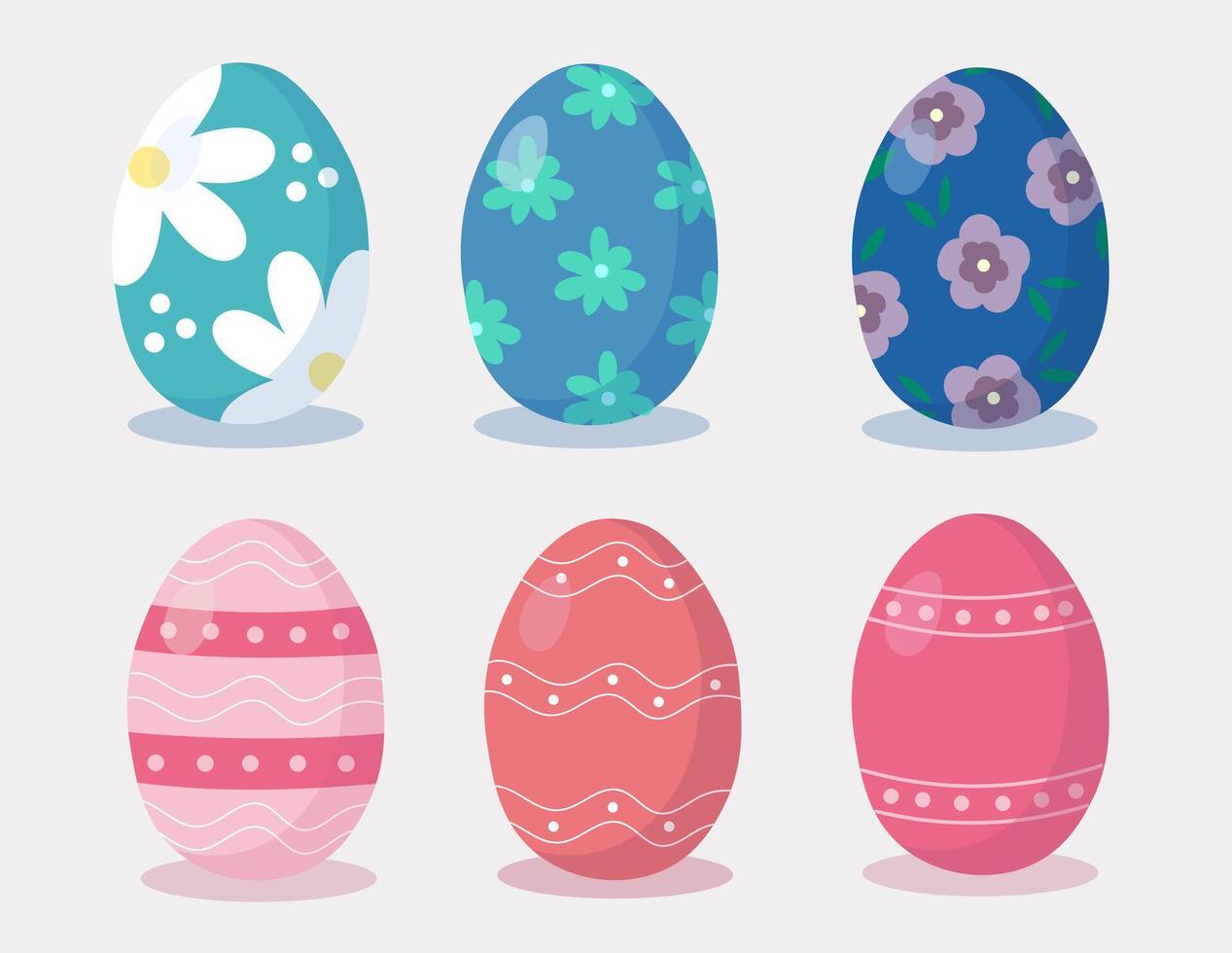 Páscoa ovos definir. feliz Páscoa. mão retirou. azul ovos com flores, Rosa com abstrato listras e pontos. vetor ilustração.