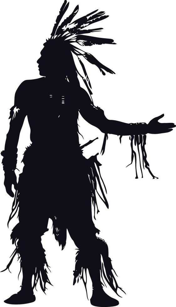 ai gerado silhueta nativo americano homem Preto cor só cheio corpo vetor