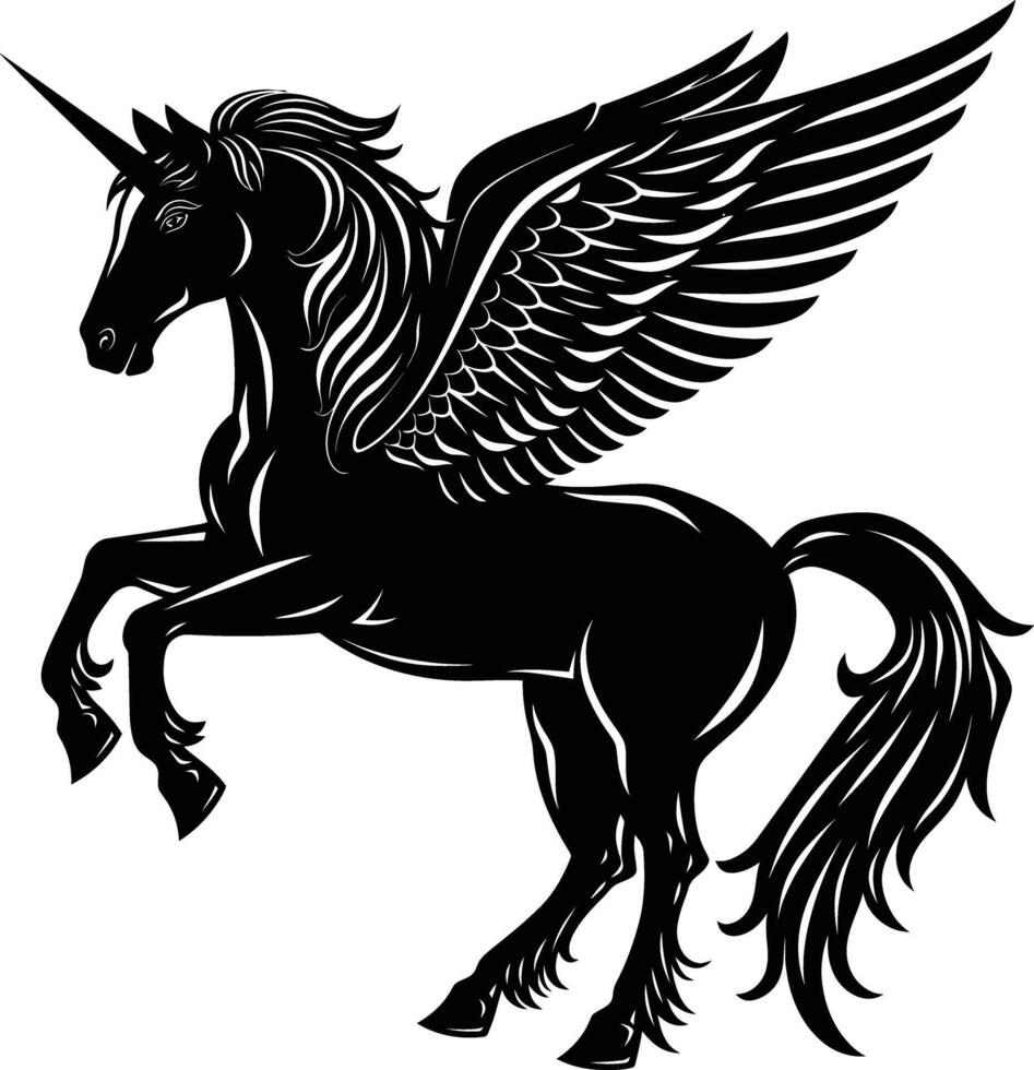 ai gerado silhueta pegasus Preto cor só cheio corpo vetor