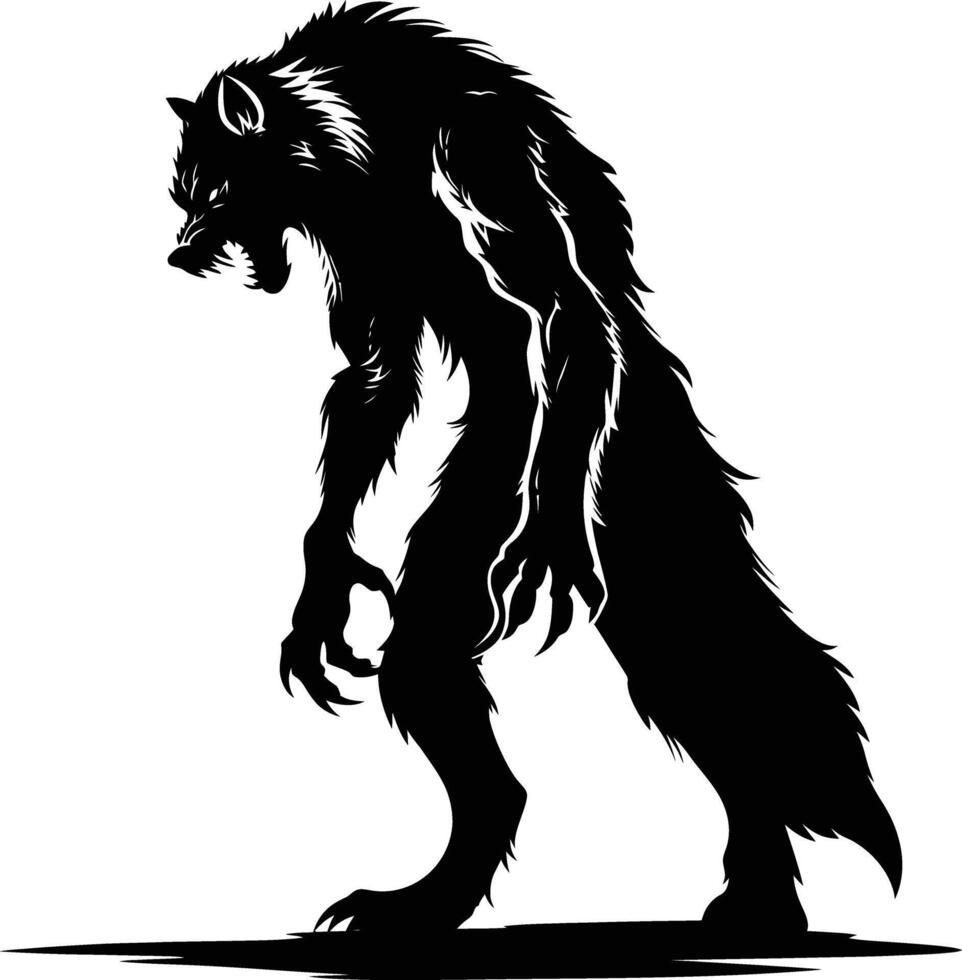 ai gerado silhueta lobo de guerra ou ocasionalmente licantropo ou licano monstro Preto cor só cheio corpo vetor