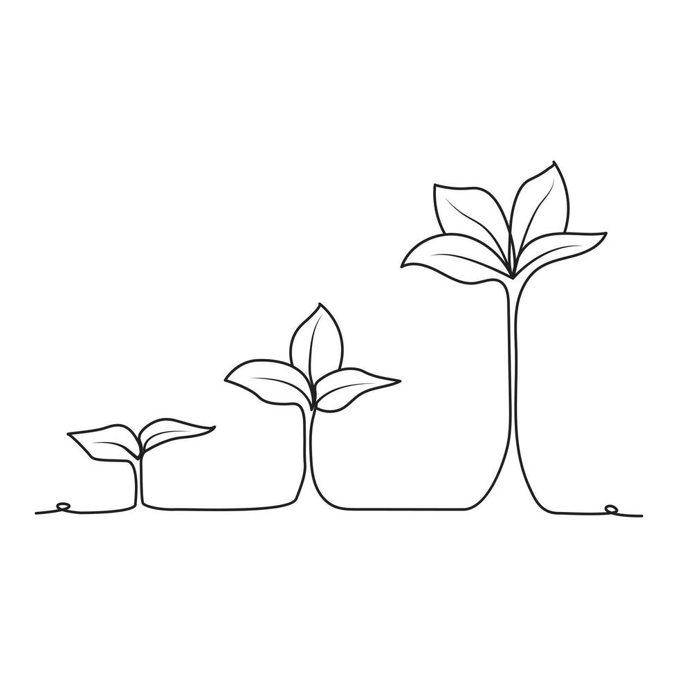 contínuo solteiro linha arte do árvore plantar crescimento processo ilustração esboço vetor arte.
