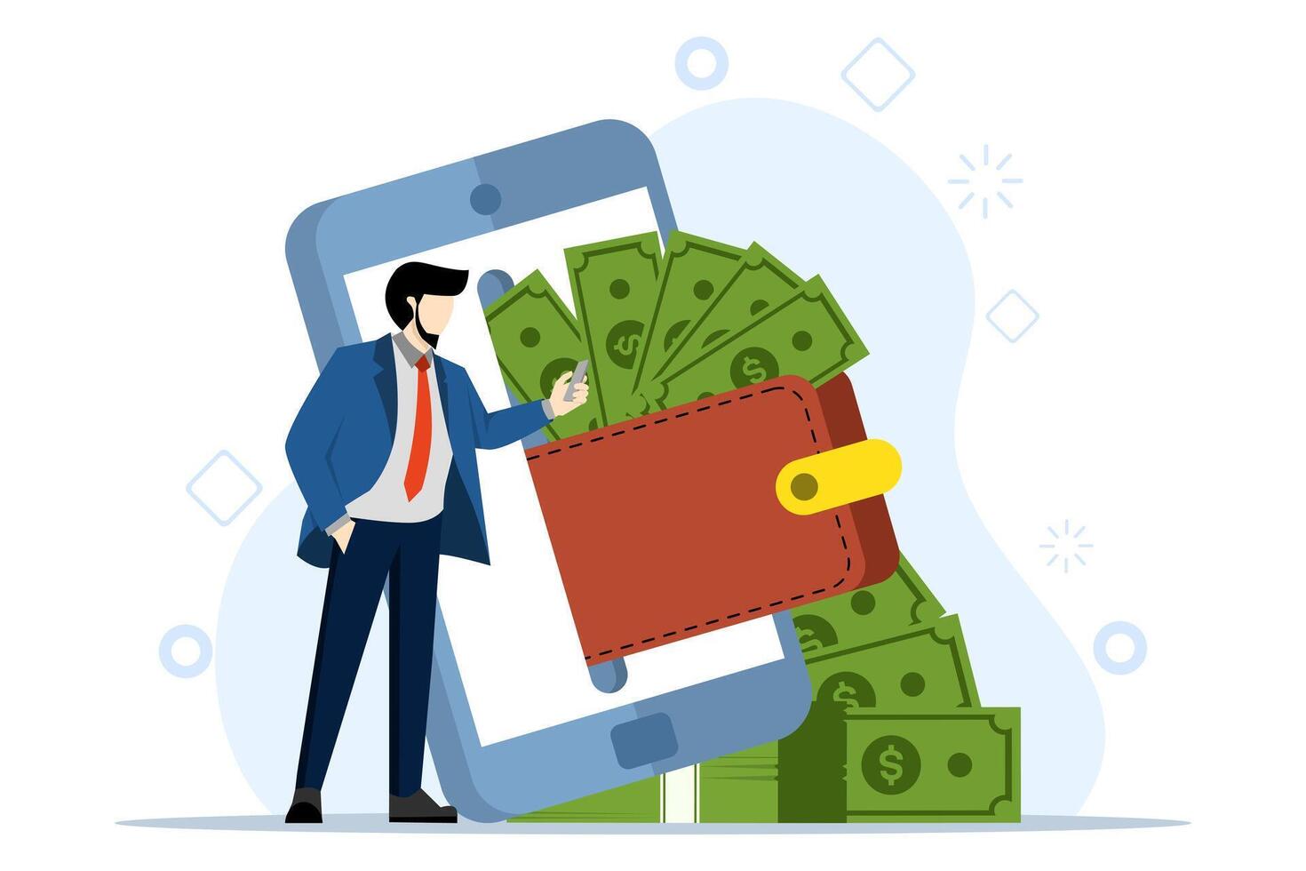 conceito de dinheiro digital carteira transação de tecnologia bancária de pagamento on-line. conceito de pagamento online e cobrança digital. aplicativo de mobile banking e pagamento com cartão de crédito. ilustração vetorial. vetor