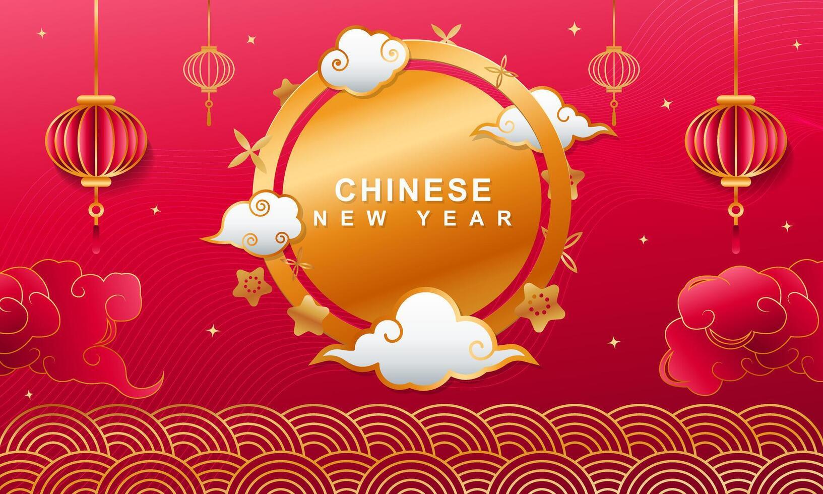 chinês Novo ano celebração luxo fundo com dourado círculo fronteira vetor