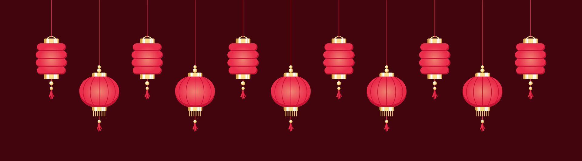 suspensão chinês lanternas bandeira fronteira, lunar Novo ano e meio do outono festival gráfico vetor