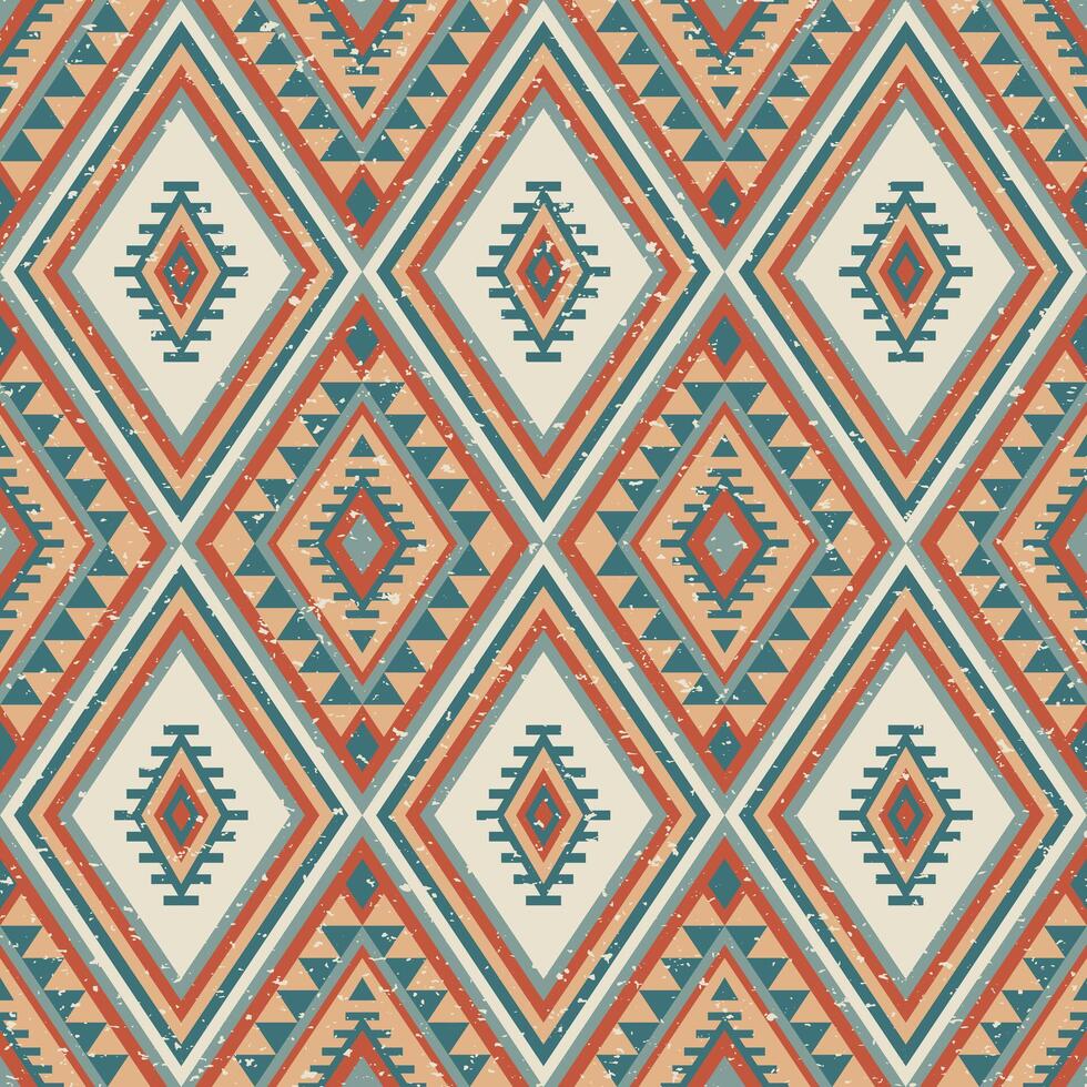 asteca e navajo tribal com desatado étnico padronizar. grunge textura. vintage vetor fundo. tradicional enfeite estilo. Projeto para têxtil, tecido, roupas, cortina, tapete, ornamento, invólucro.