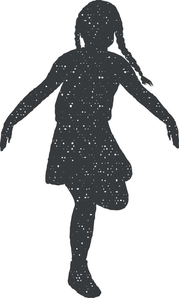 menina pulando silhueta ícone vetor ilustração dentro carimbo estilo