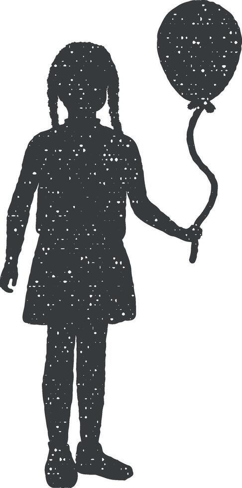 menina com balão silhueta ícone vetor ilustração dentro carimbo estilo