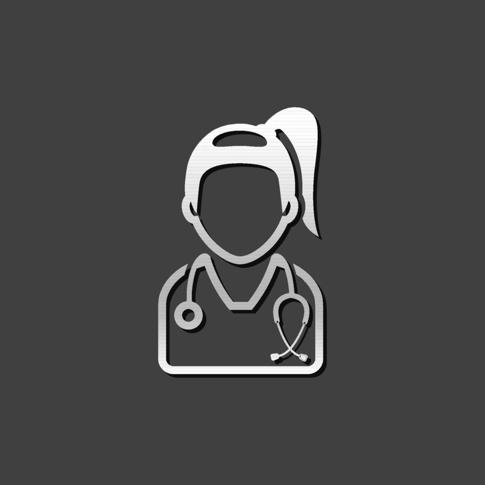 mulher médico ícone dentro metálico cinzento cor estilo. médico cuidados de saúde estetoscópio vetor