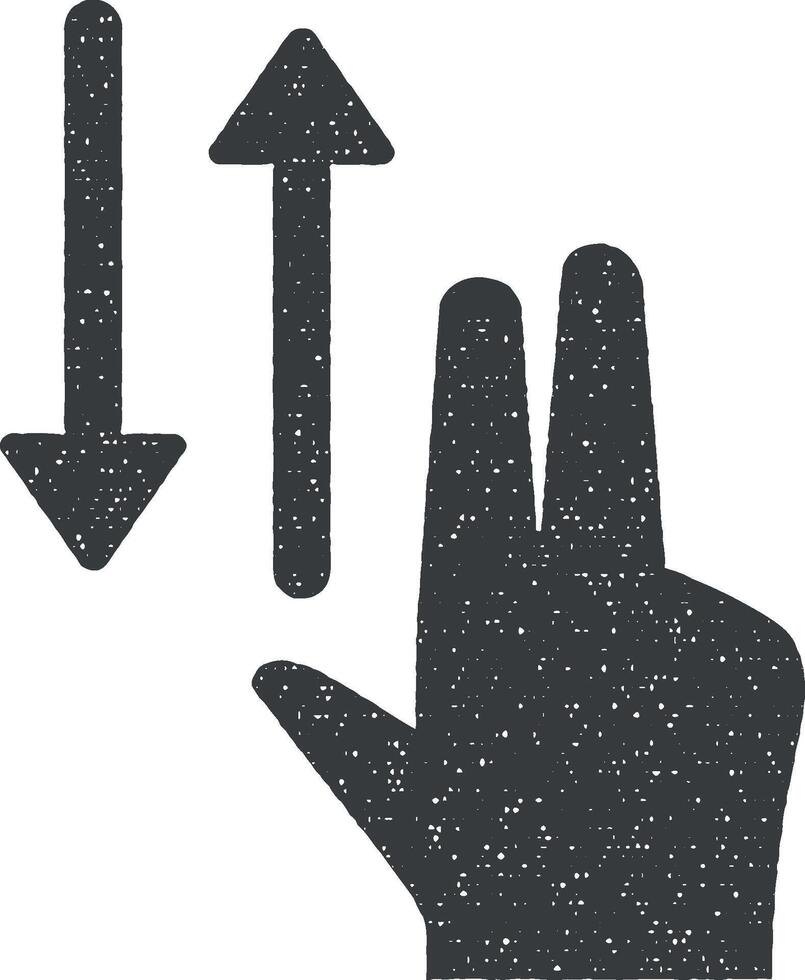 mão, dedos, gesto, deslizar, acima, baixa vetor ícone ilustração com carimbo efeito
