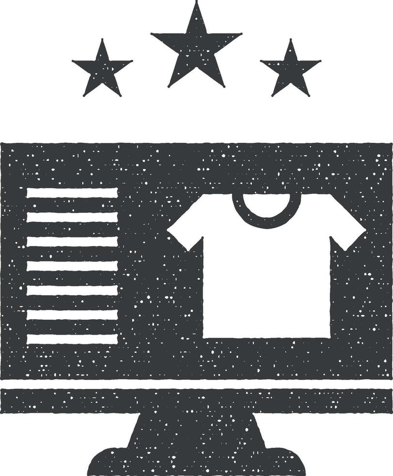 comércio eletrônico, avaliação, computador, camiseta vetor ícone ilustração com carimbo efeito