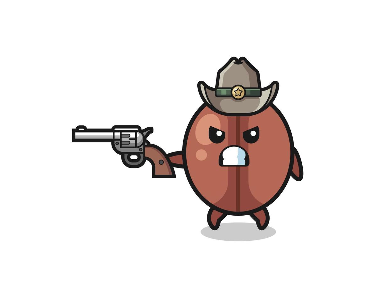 o cowboy de grãos de café atirando com uma arma vetor