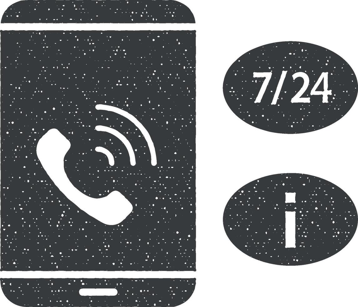 Smartphone informação 7 24 ícone vetor ilustração dentro carimbo estilo