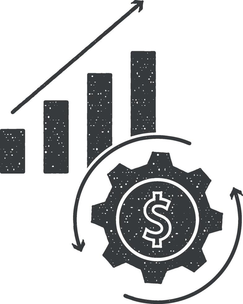 engrenagem dólar dados analytics ícone vetor ilustração dentro carimbo estilo